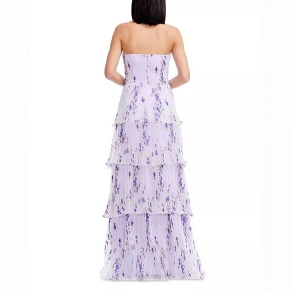 Dress The PopulationLayana Floral Tiered Bustier Gown Lavender Strapless, Large - Picture 3 of 11